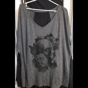 Torrid Grey Skull Lace Inset Back Swing Tshirt